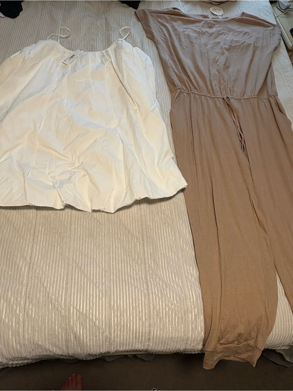 NWT Tan Jumpsuit and White Bubble Dress